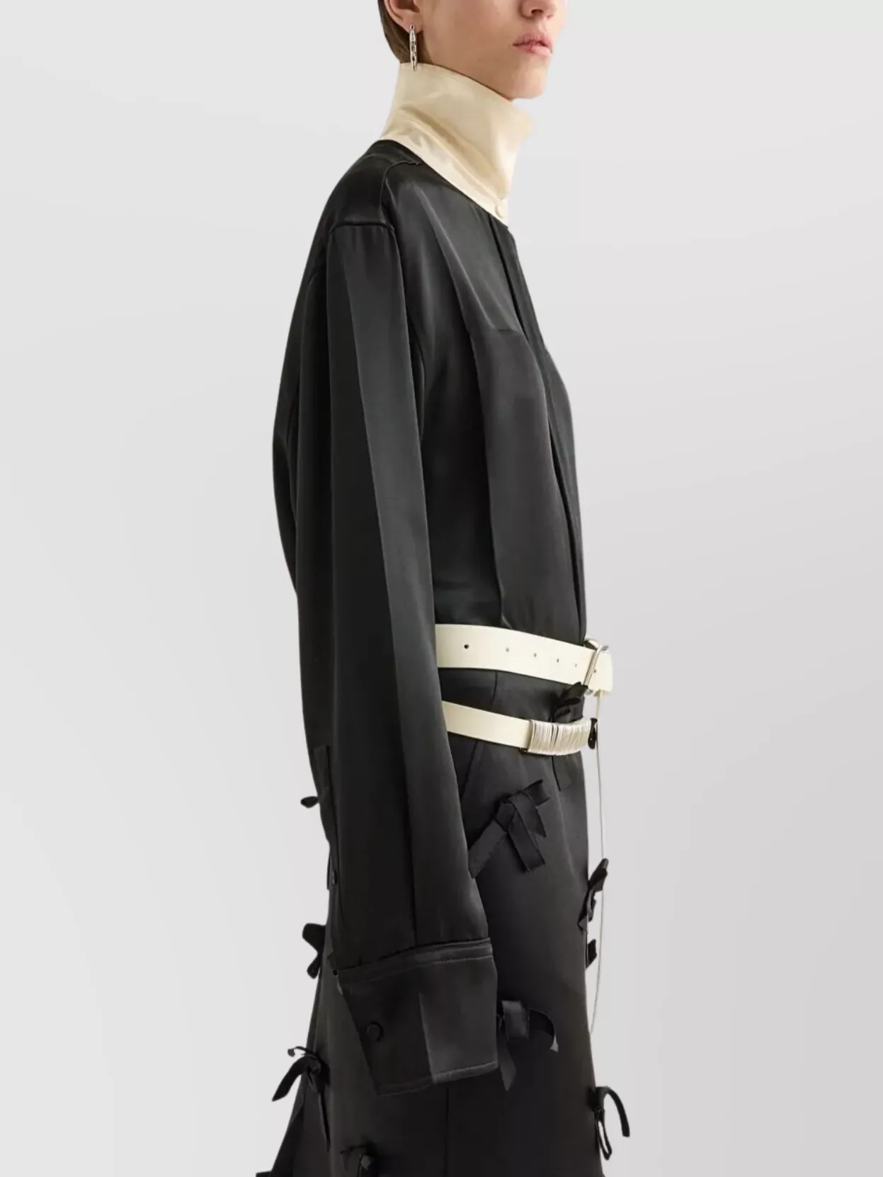 Jil Sander Long Sleeve Satin Shirt With Contrast Collar