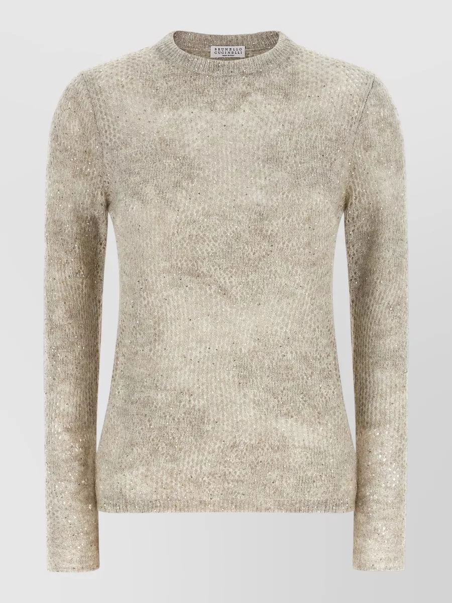 Brunello Cucinelli flower lace sequin mesh knit sweater