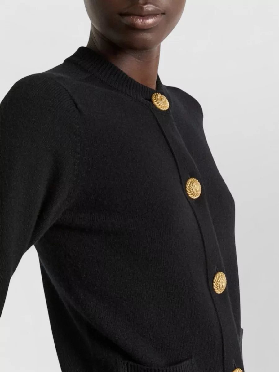 Balmain Cashmere Wool Straight-Fit Round-Neck Ribbed-Trim Cardigan