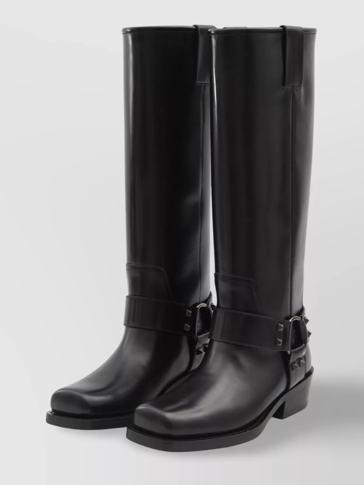 Valentino Garavani Studded Leather Biker Boots With Square Toe