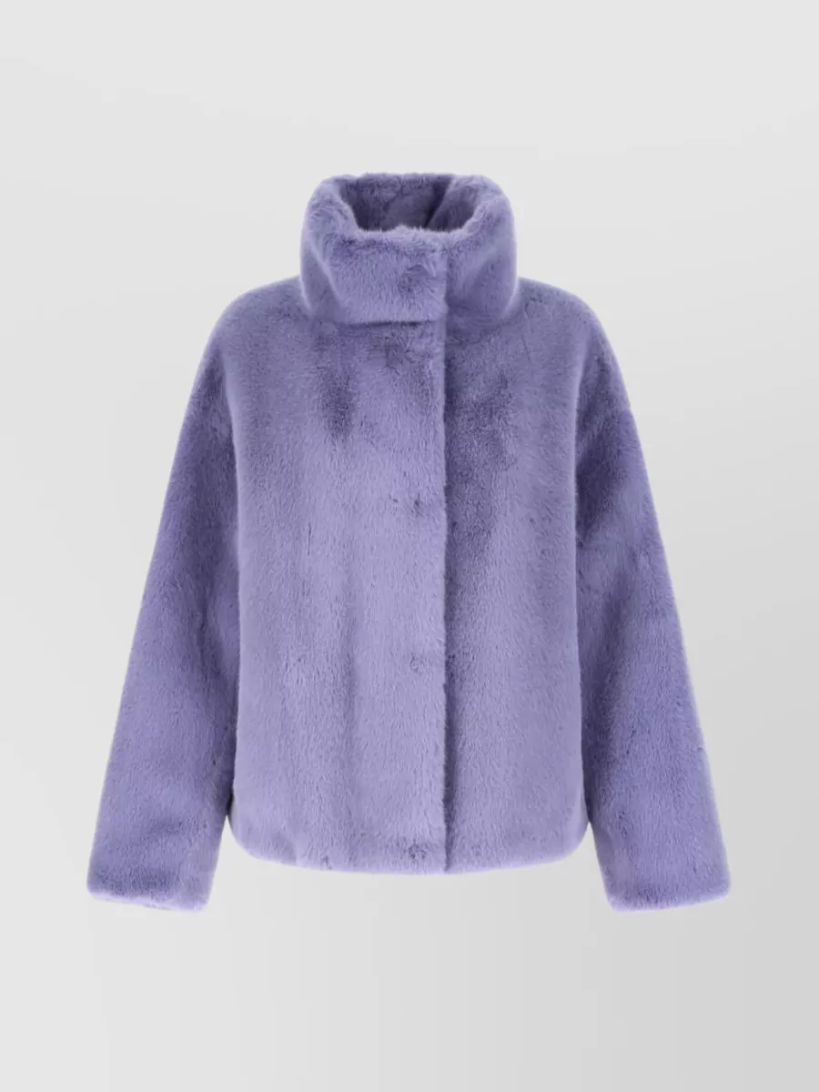 Shop Stand Studio Zendaya Fur Coat With Long Sleeves And High Collar In Purple