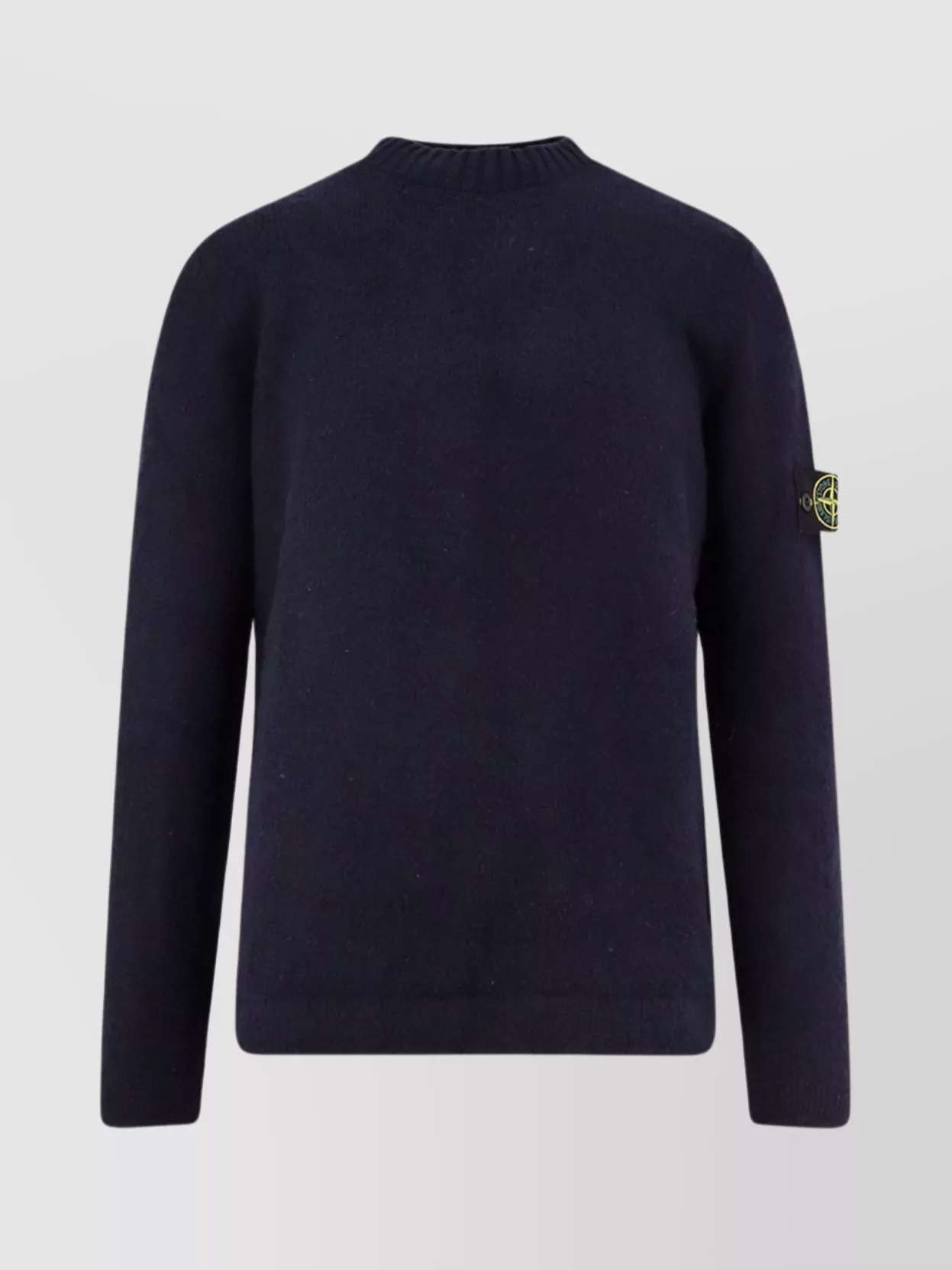 Stone Island Crew-neck Wool Blend Sweater With Logo Patch In Blue