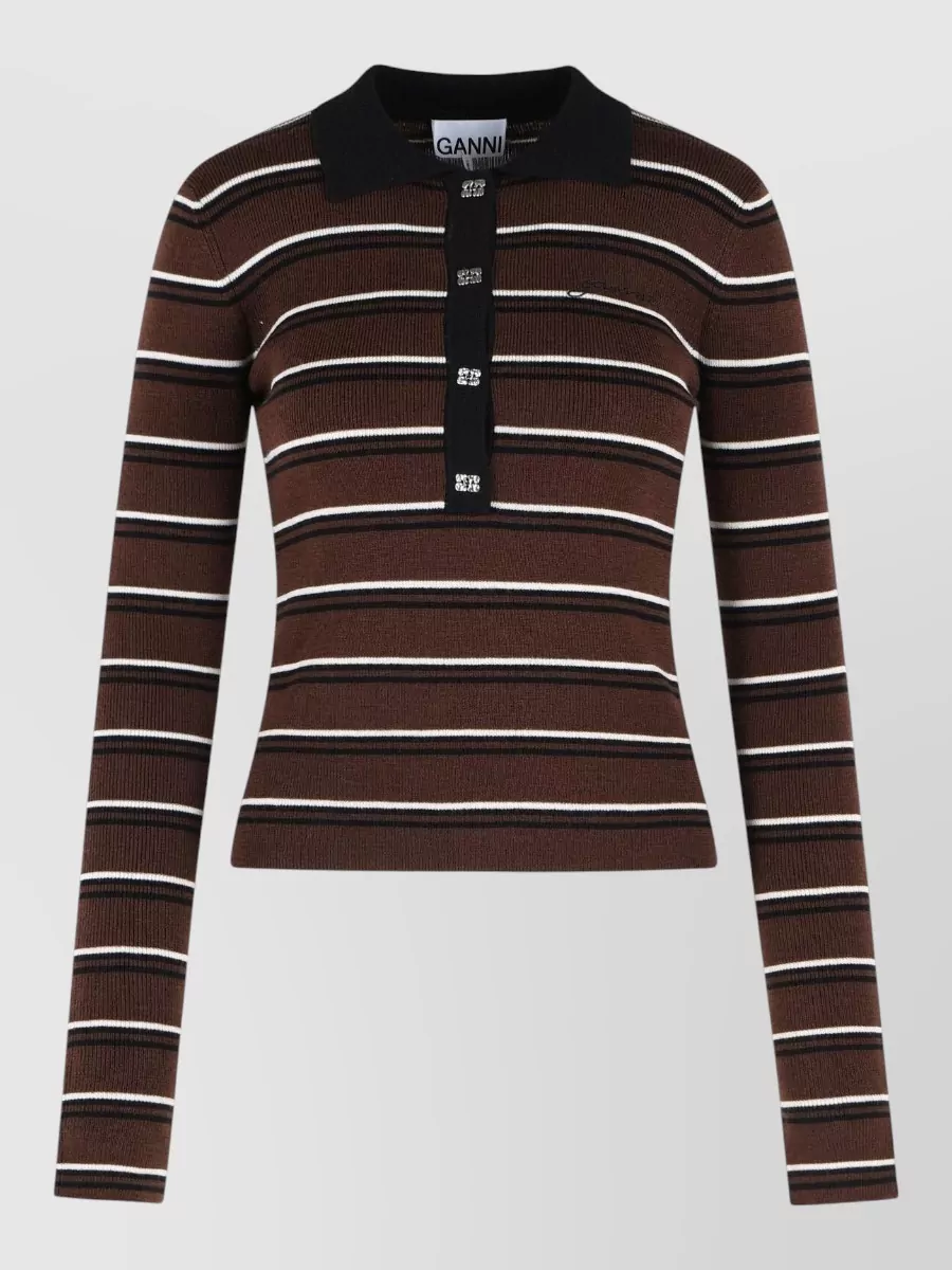 Ganni striped wool polo sweater