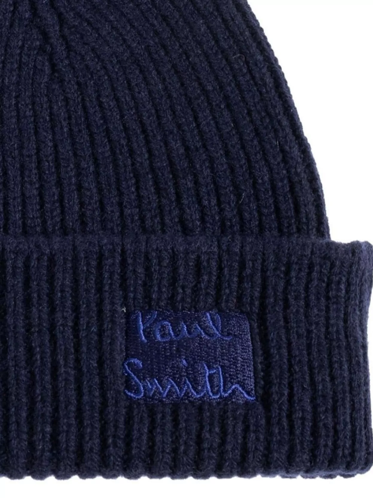 Paul Smith Cashmere Ribbed Knit Beanie With Rolled Brim