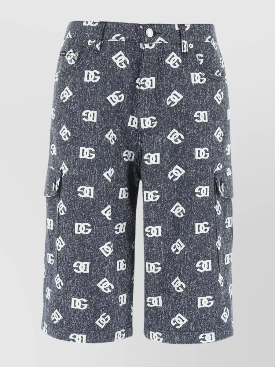 Shop Dolce & Gabbana Logo Print Denim Bermuda Shorts In Grey