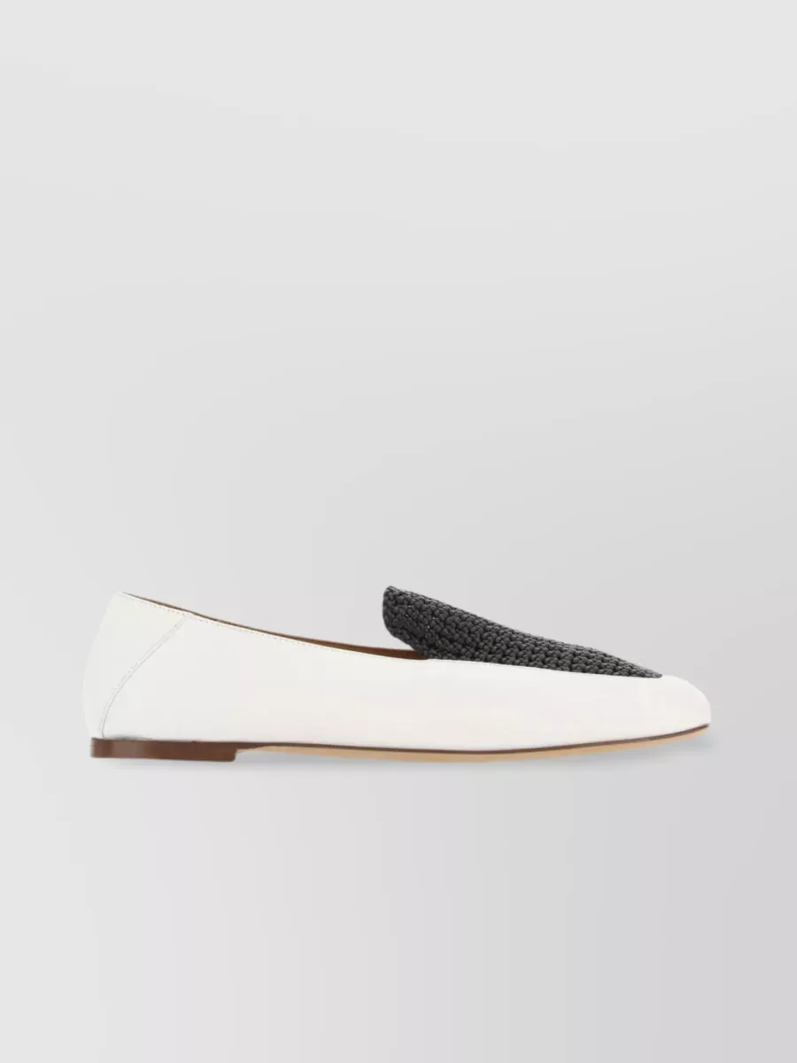 Shop Chloé Pointed-toe Leather Loafers With Woven Fabric Insert In Black