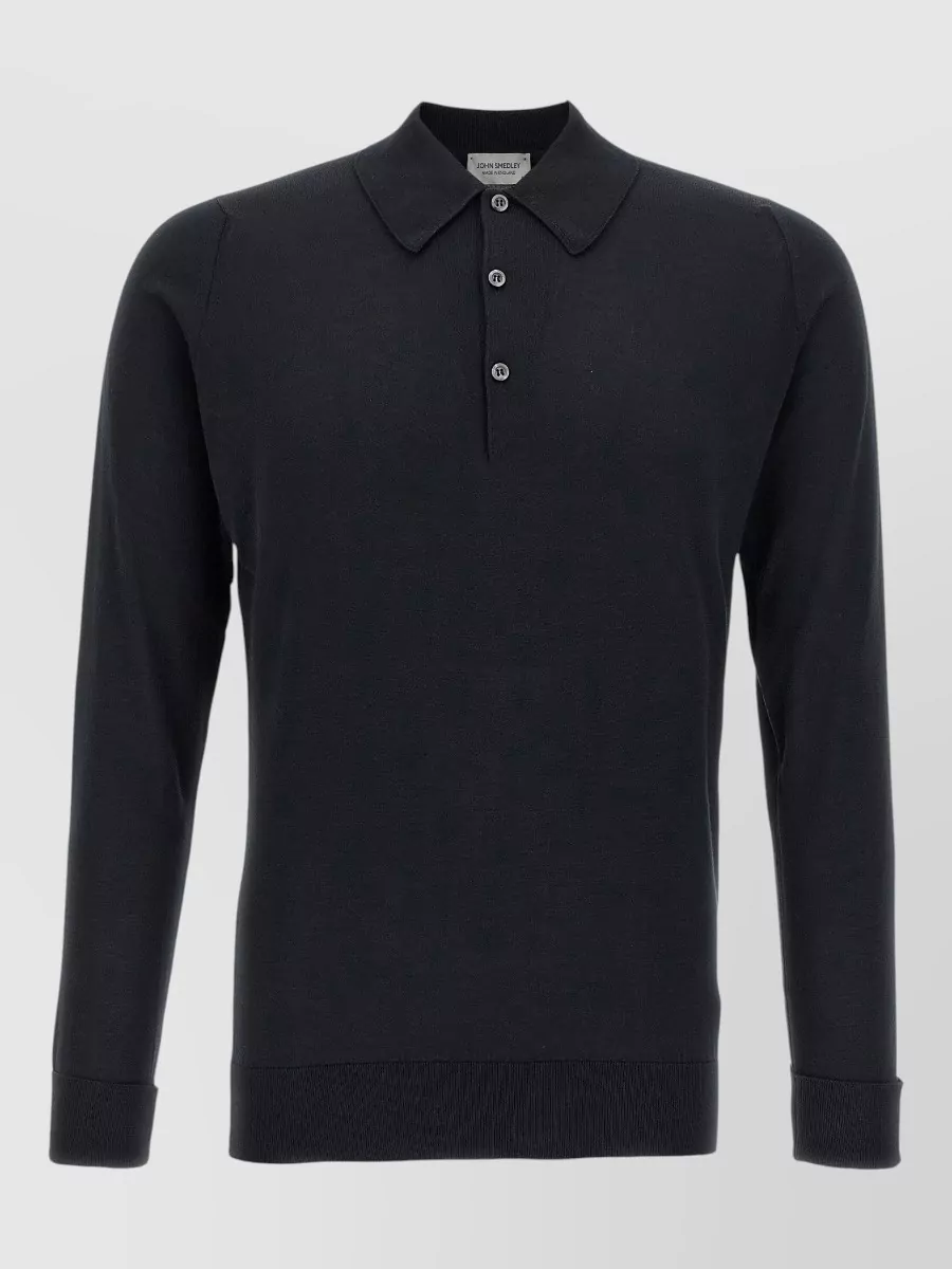 John Smedley Fine-knit cotton long-sleeve polo shirt