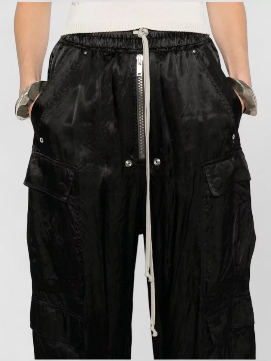 Rick Owens Straight Cargo Trousers Elastic Waistband Wide Leg