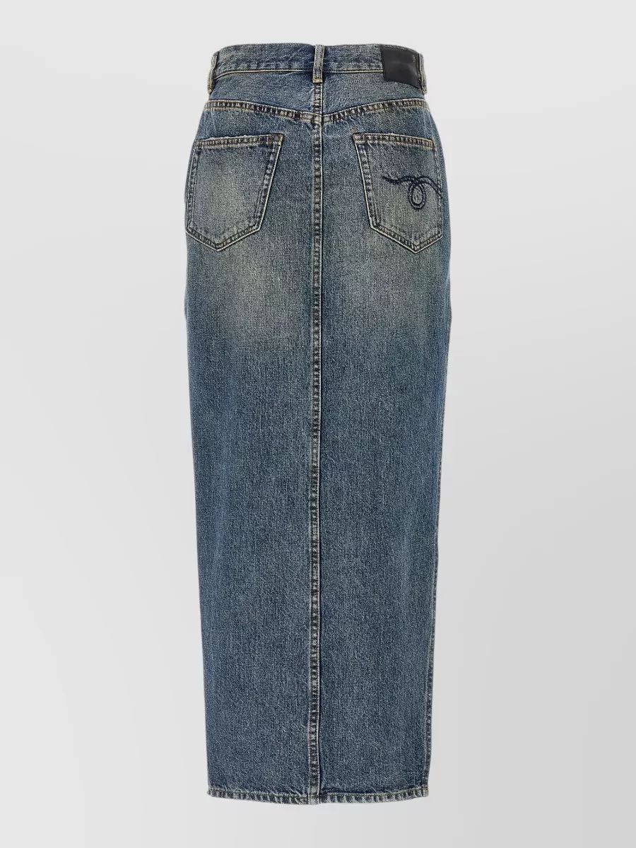 R13 Denim Side-Slit Straight Skirt