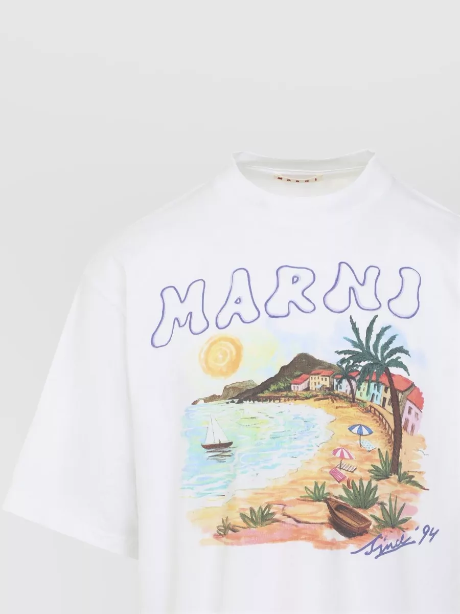 Marni Crew Neck Graphic Print Short Sleeve T-Shirt