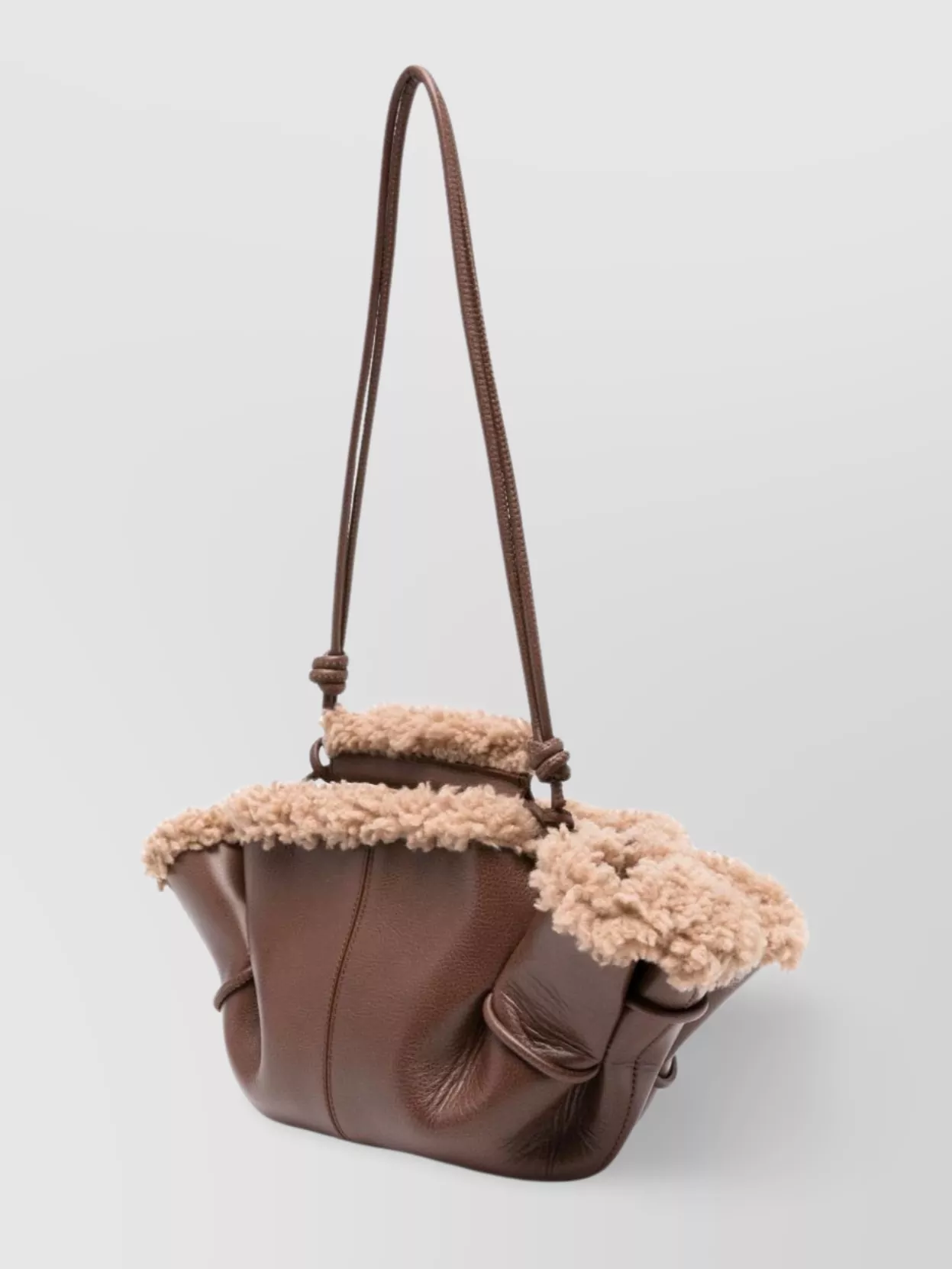 Hereu Mini Leather Handbag Shearling Trim