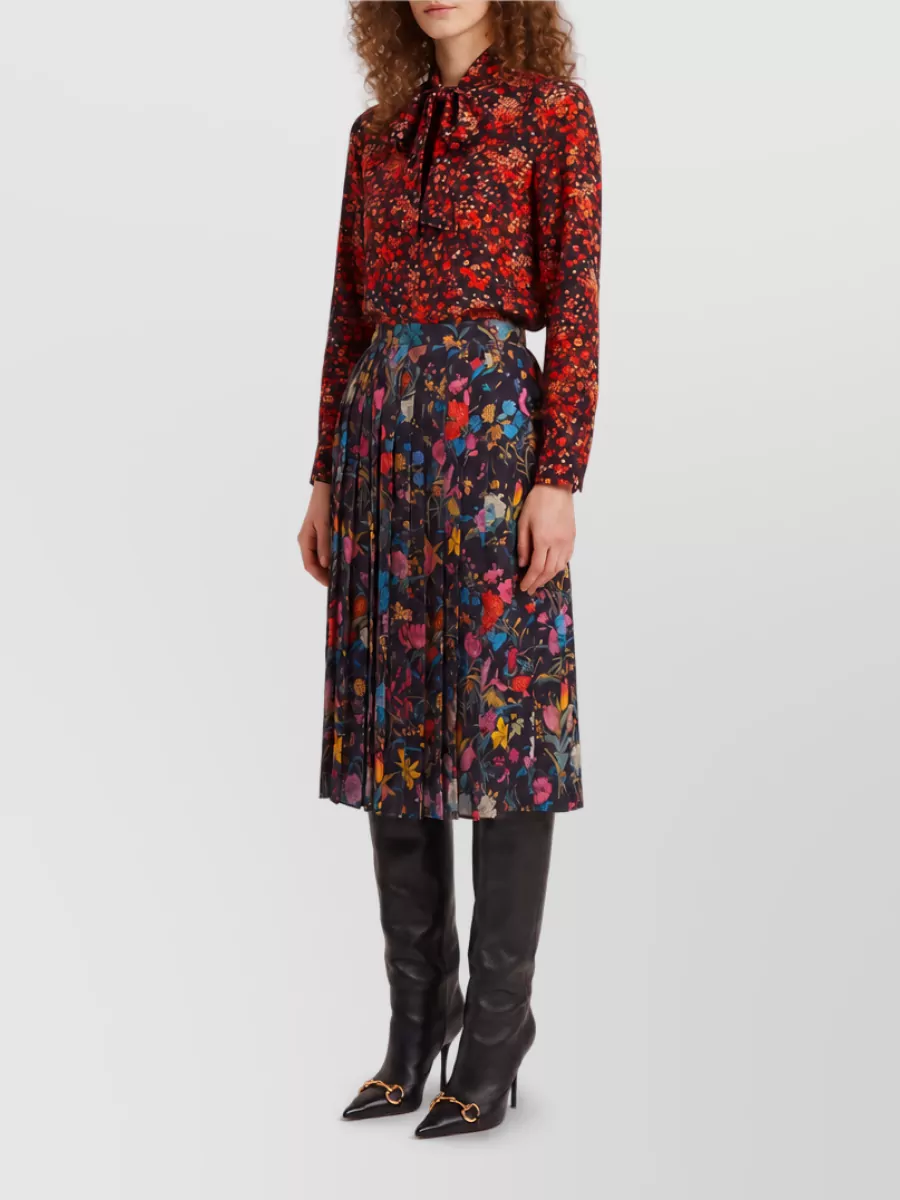 Gucci Silk Printed Pleated Midi Skirt