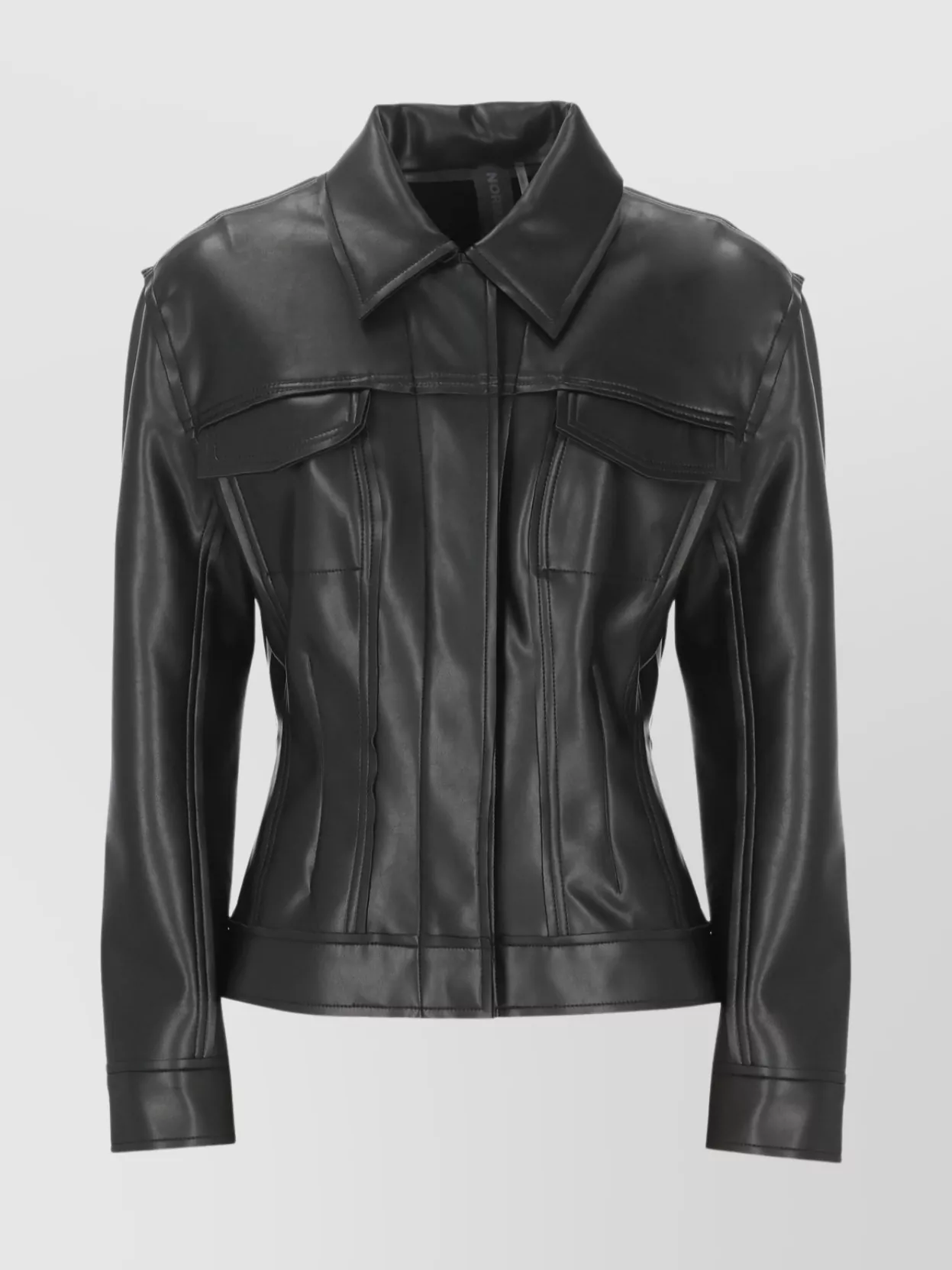 Norma Kamali Fitted Synthetic Leather Long Sleeve Jacket In Black