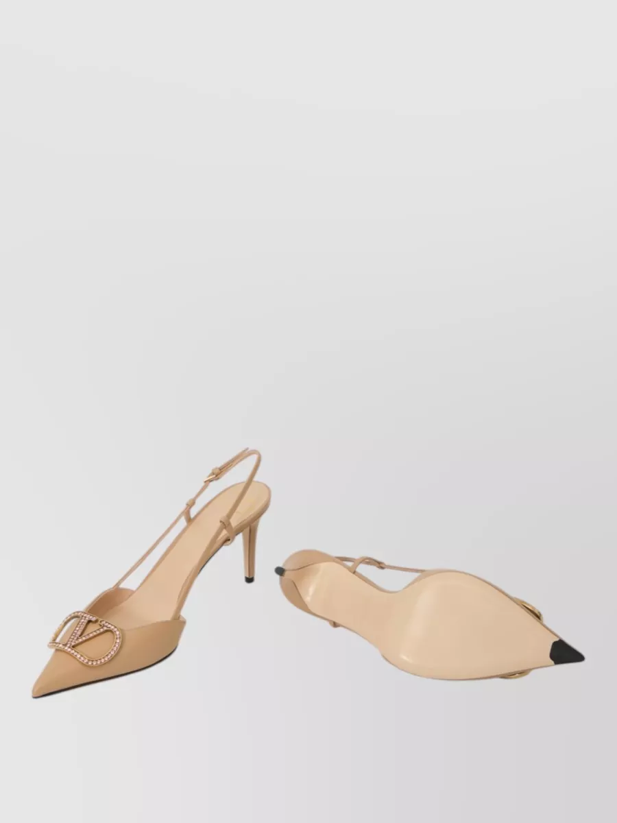 Valentino Garavani Leather Crystal Embellished Slingback Pumps
