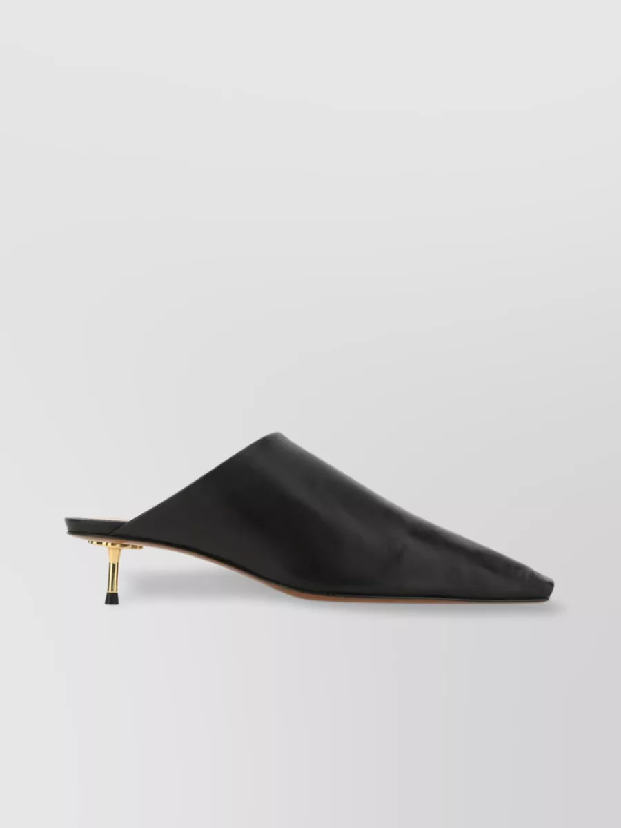 Shop Nanushka Pointed Toe Mules With Open Back And Metal Heel In Black