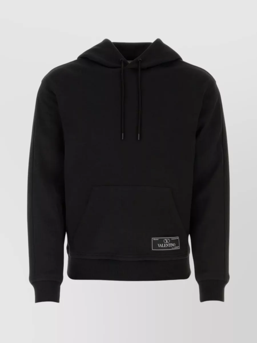 Shop Valentino Cotton Blend Hooded Sweatshirt With Drawstring In Black
