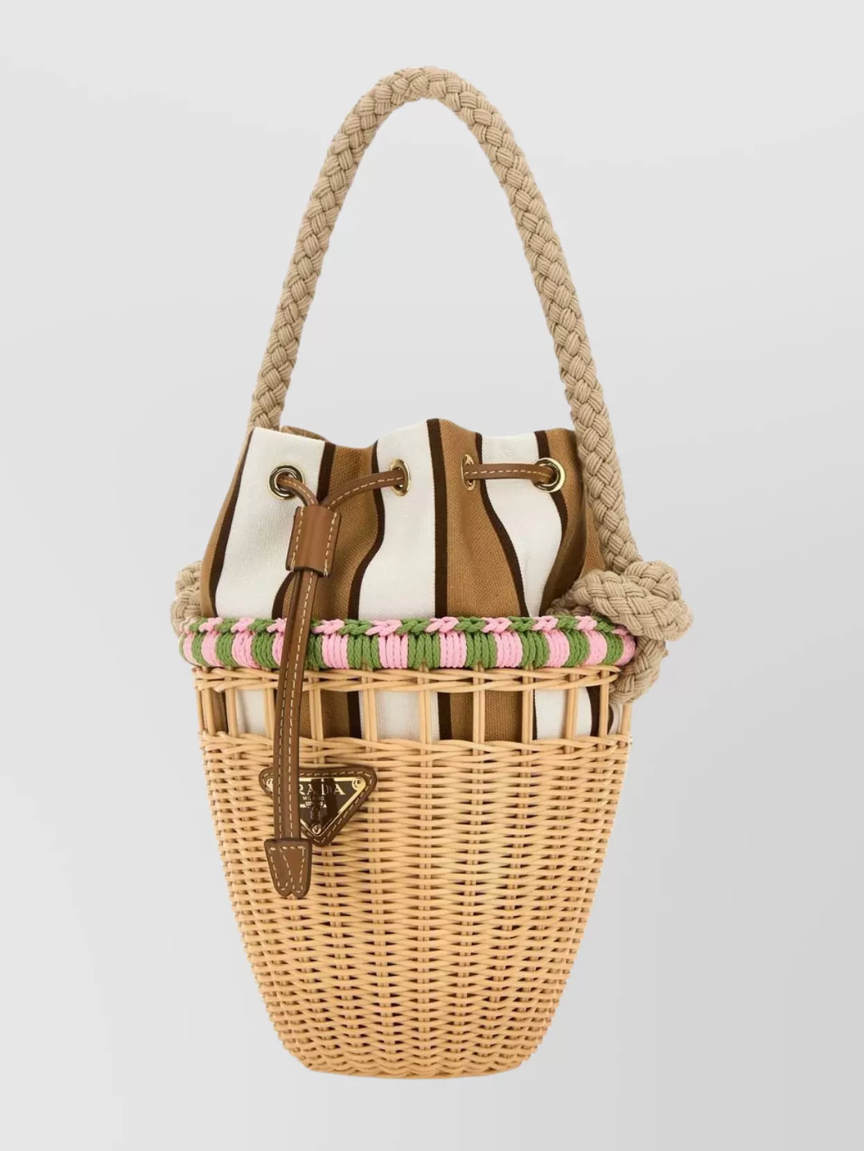 Prada Mini Bucket Bag Featuring Braided Handle