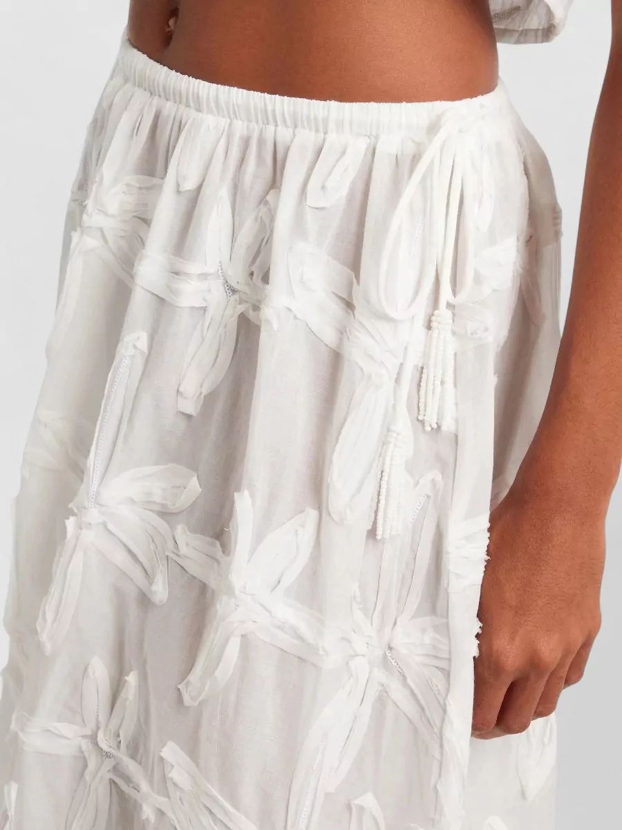 Farm Rio Embroidered Cotton Maxi Skirt