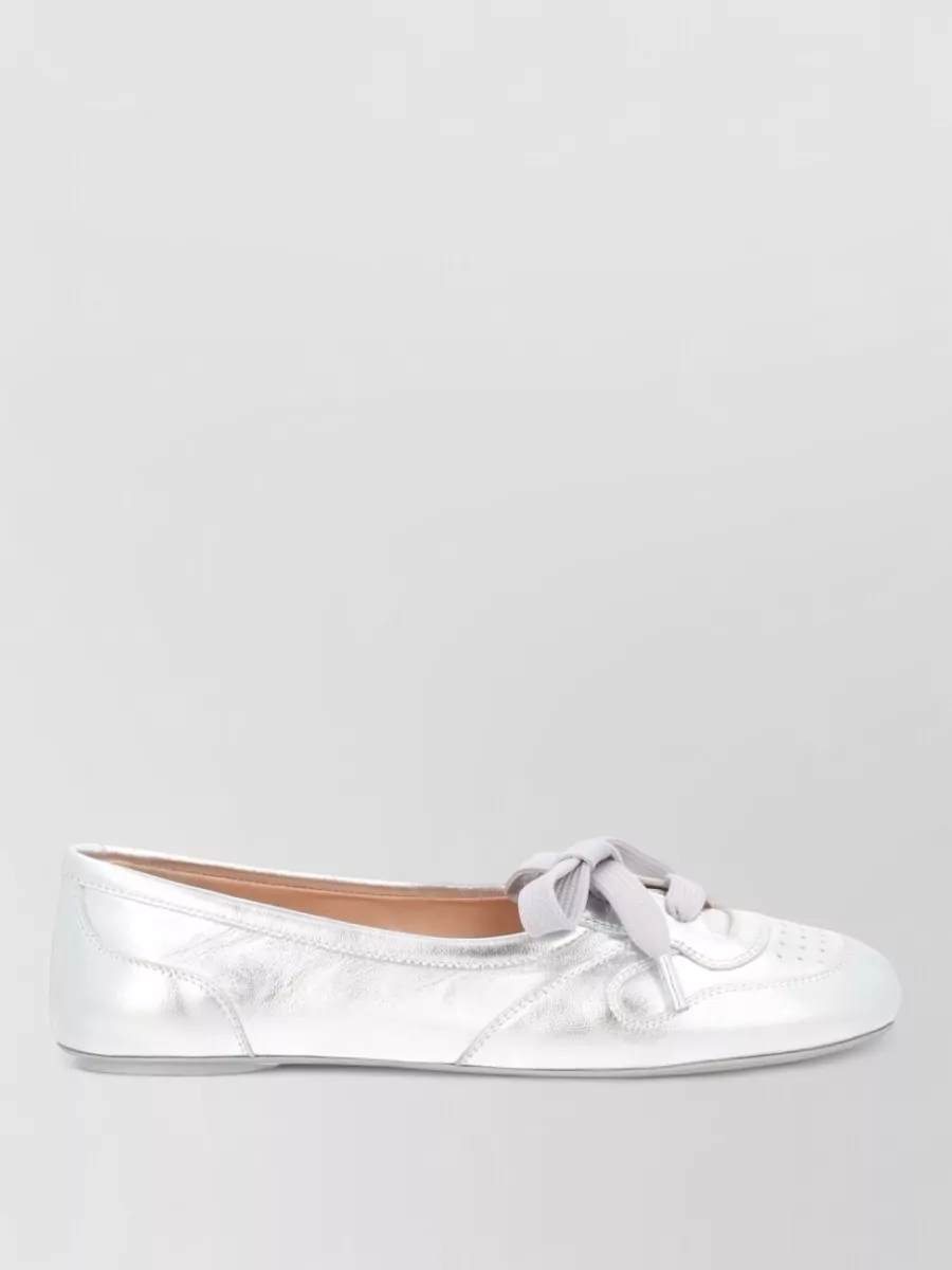 Gianvito Rossi Ballerina Shoes With Bow And Metallic Finish