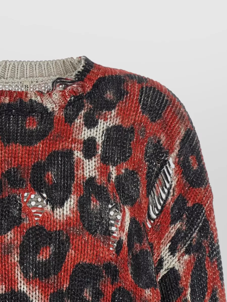 R13 Cotton Animal-Print Distressed Crew-Neck Long-Sleeve Sweatshirt