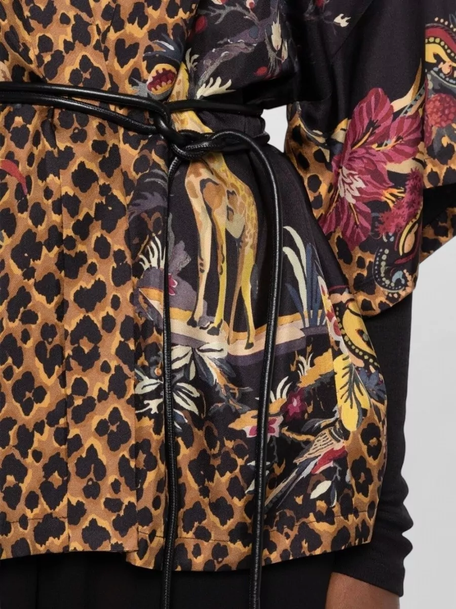 Etro Silk Printed V-Neck Short-Sleeve Belted Jacket