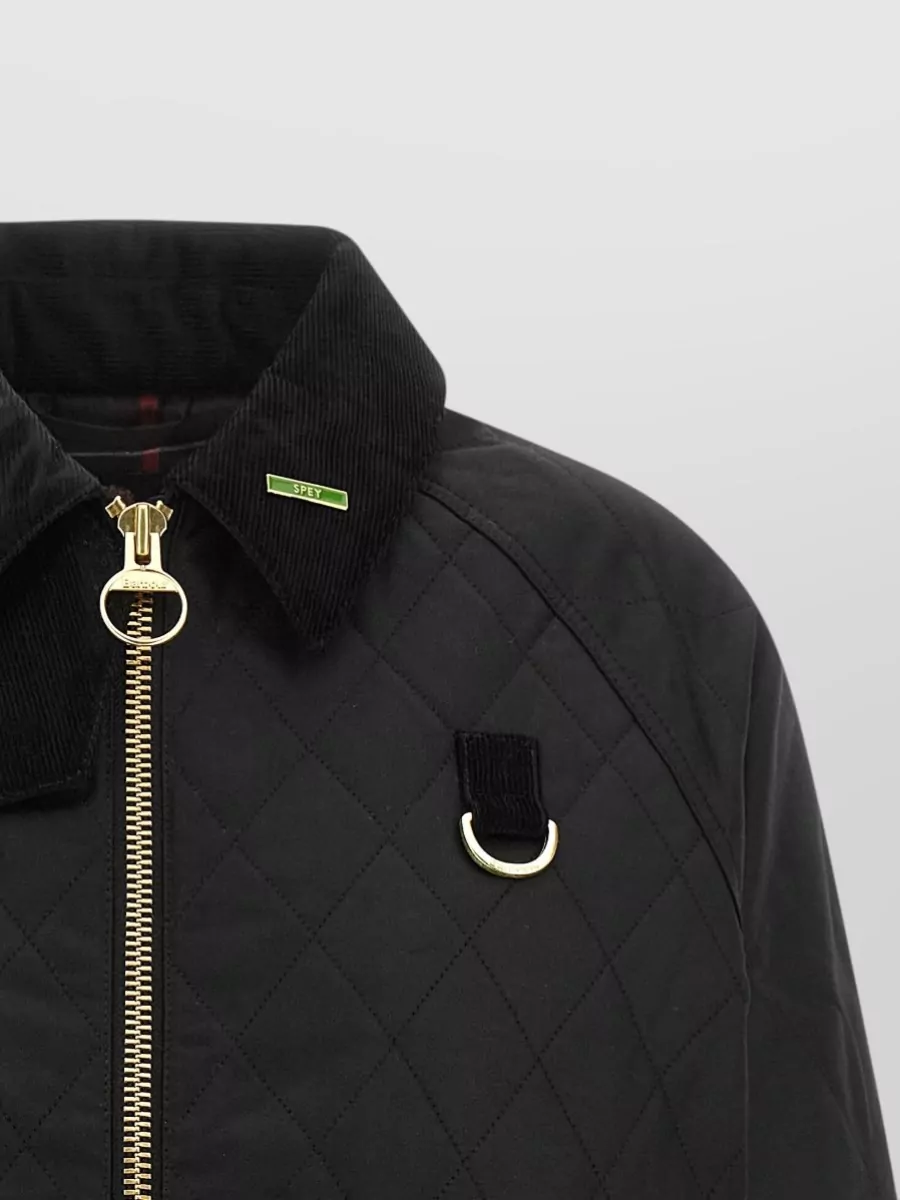 Barbour Waxed Cotton Cropped Quilted Single Breasted Jacket