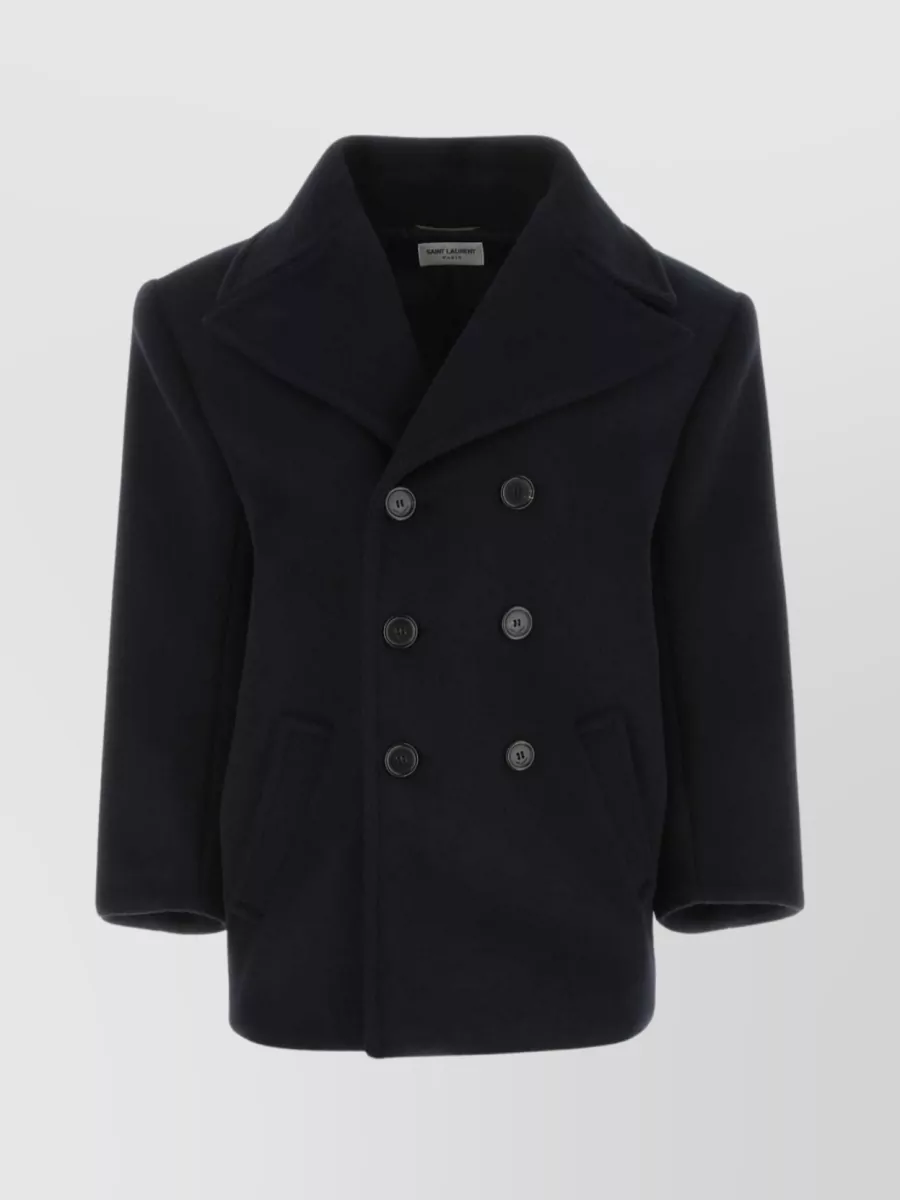 Shop Saint Laurent Short Sleeve Oversize Wool Coat In Black