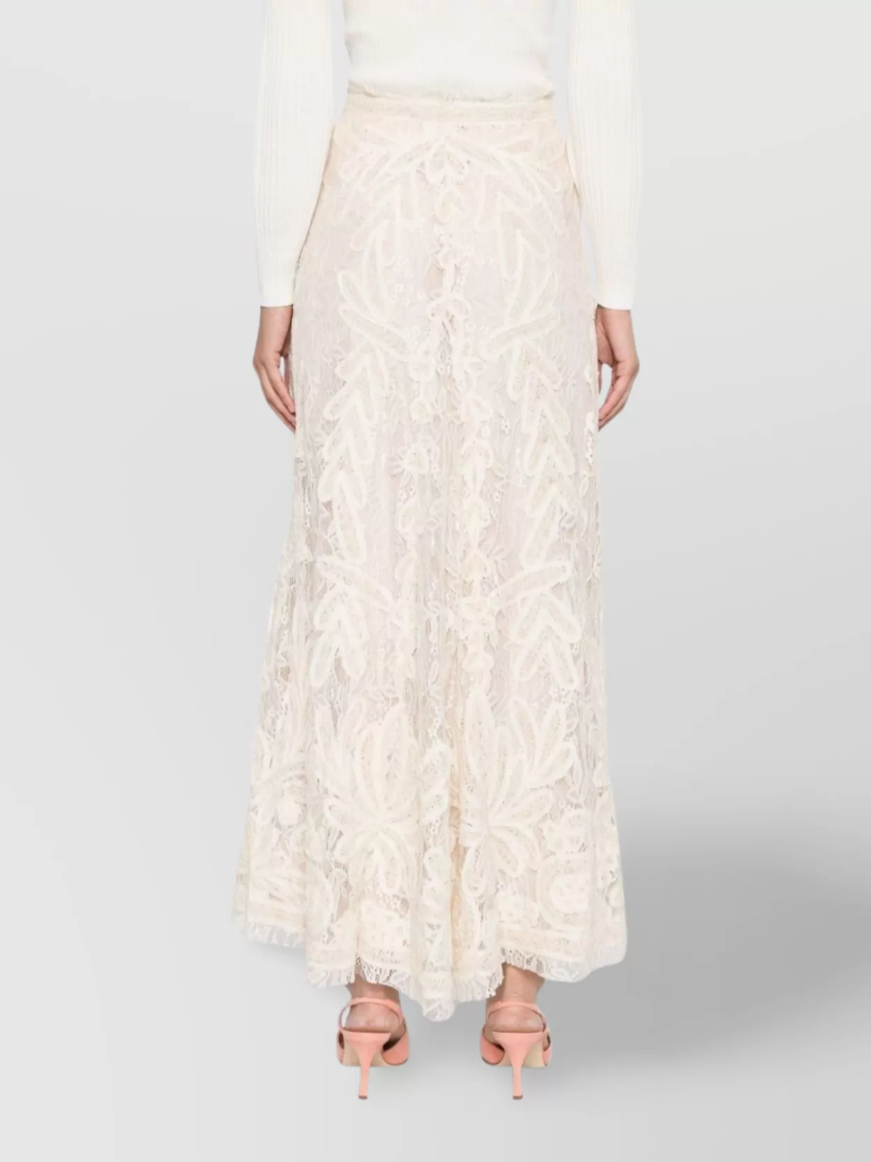 Parosh Lace Floral Midi Skirt