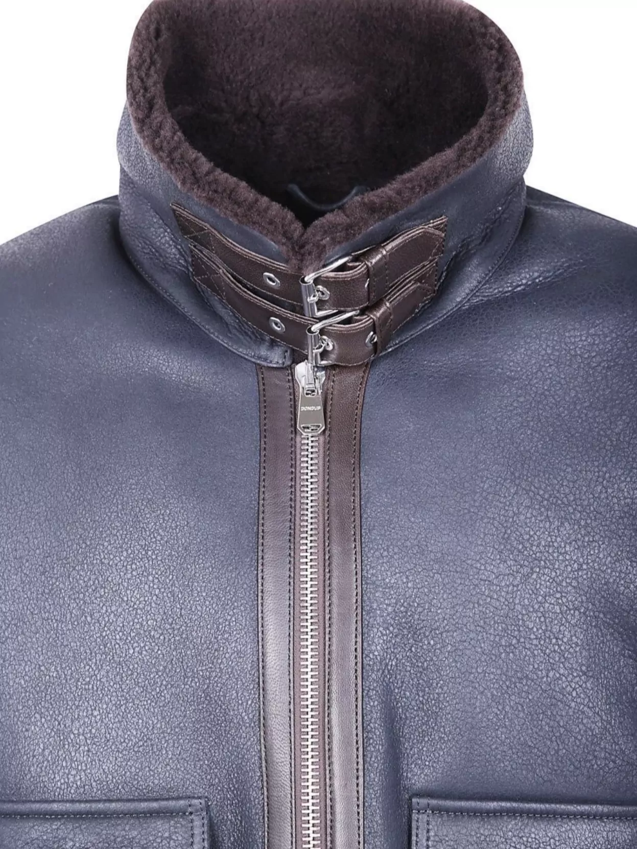 Dondup Buckle Leather Patch Shearling Collar Jacket
