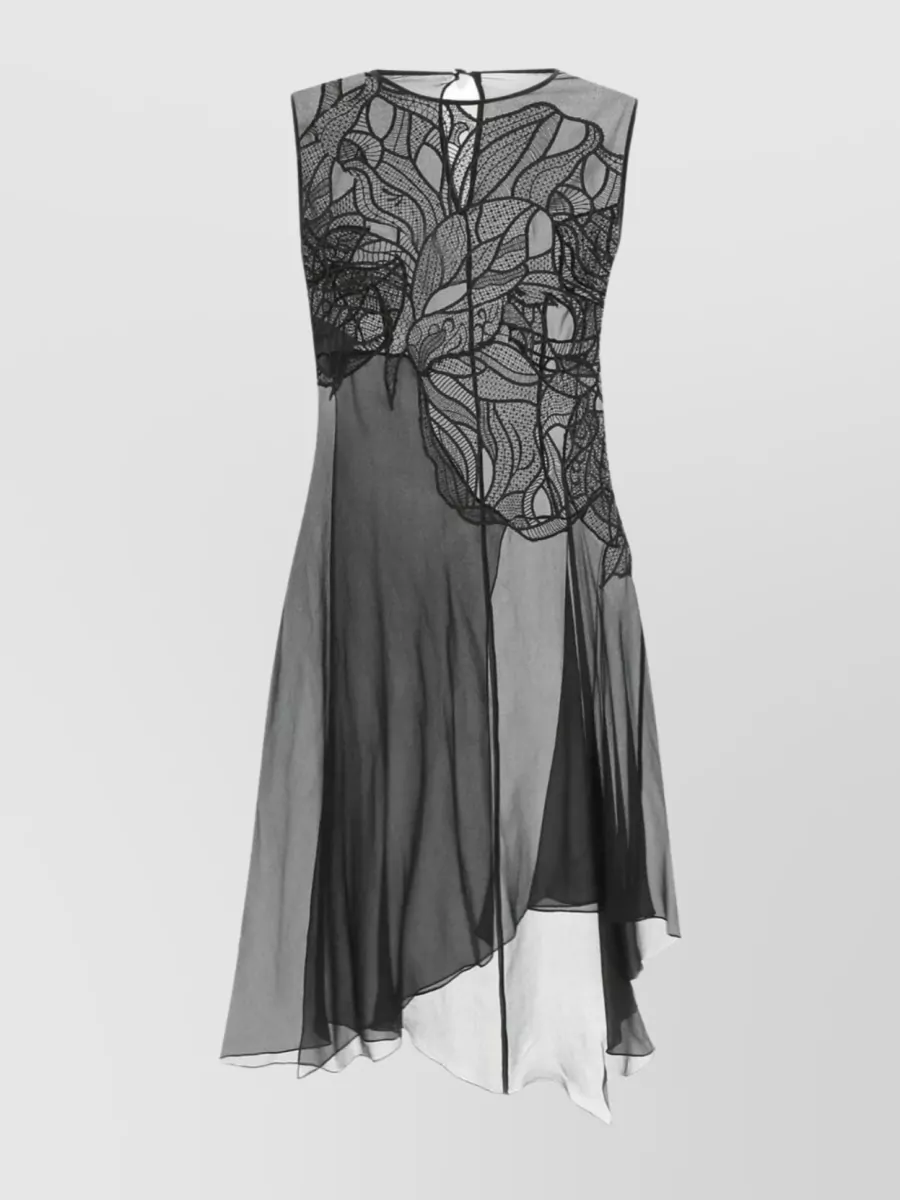 Shop Alberta Ferretti Mesh And Lace Blouse With Sheer Overlay In Black