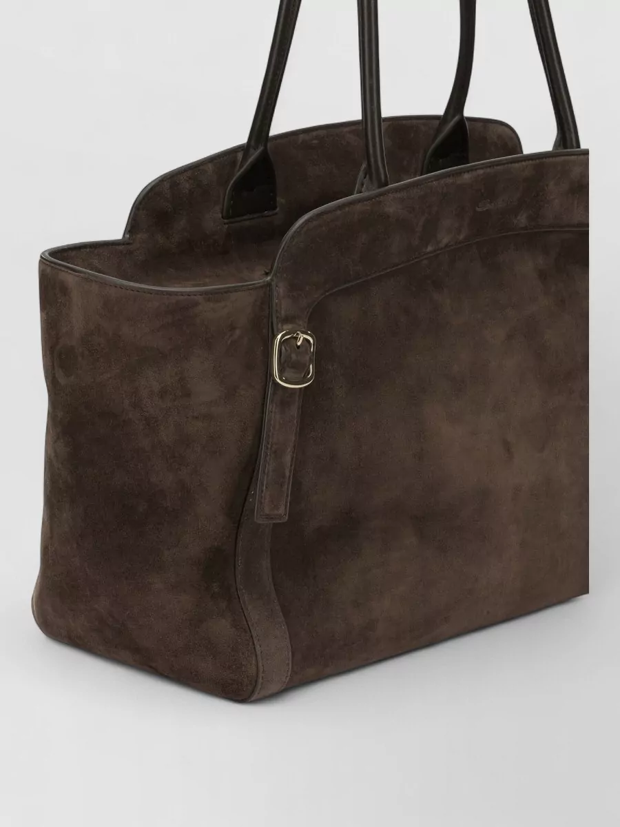 Santoni Suede Leather Double Buckle Medium Tote Bag