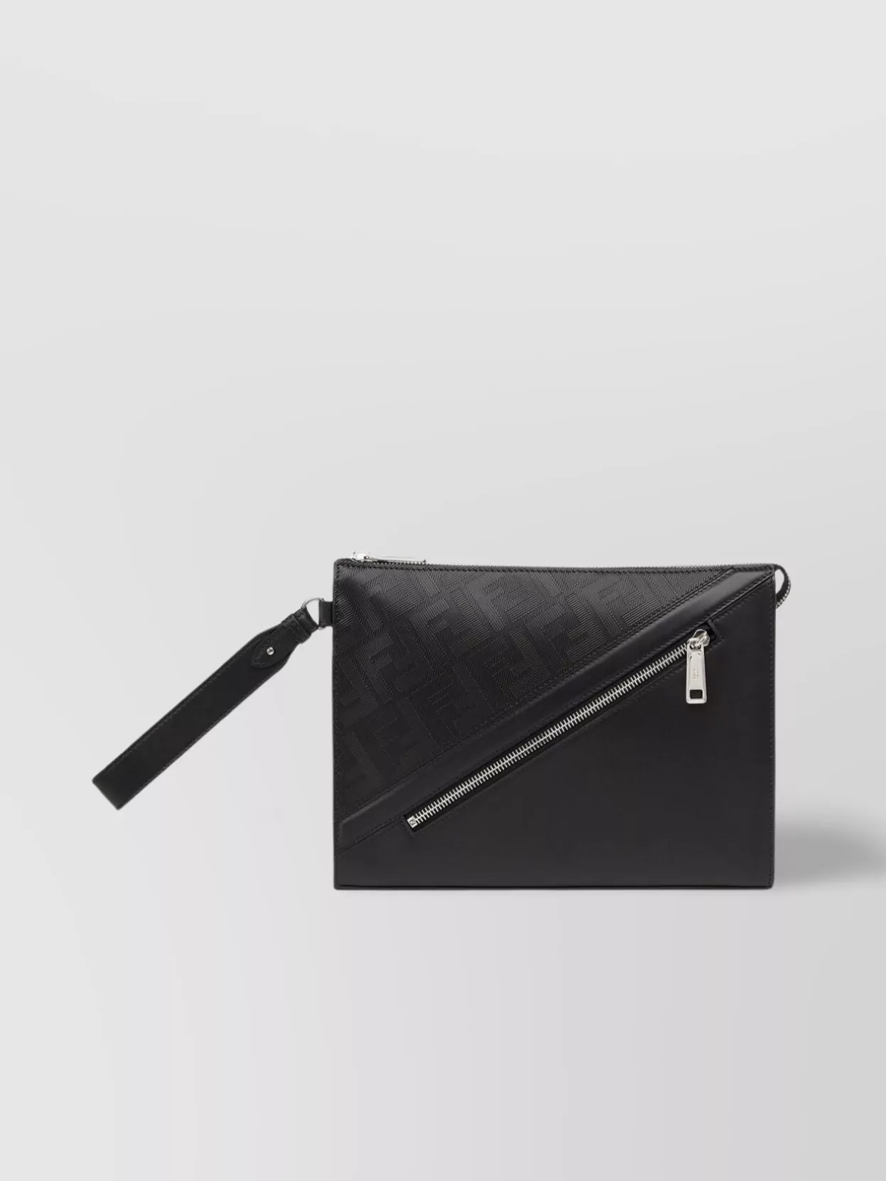 Shop Fendi Diagonal Striped Clutch With Leather Insert In Black