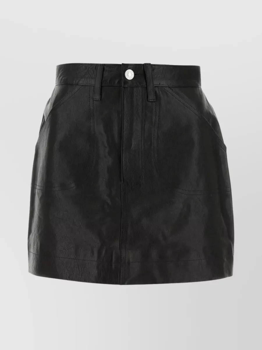 Shop Re/done Waist-high Leather Skirt With Pockets In Black