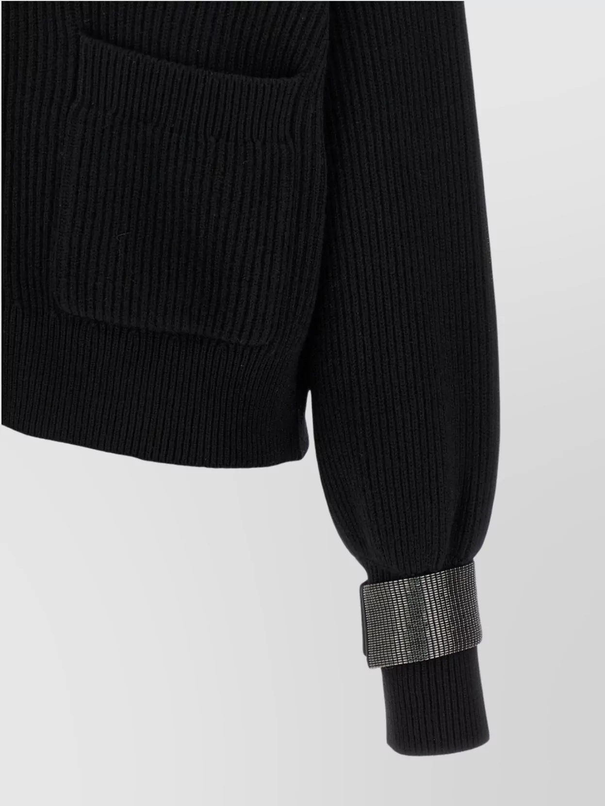 Brunello Cucinelli Ribbed Texture Cardigan With Contrasting Cuffs In Black