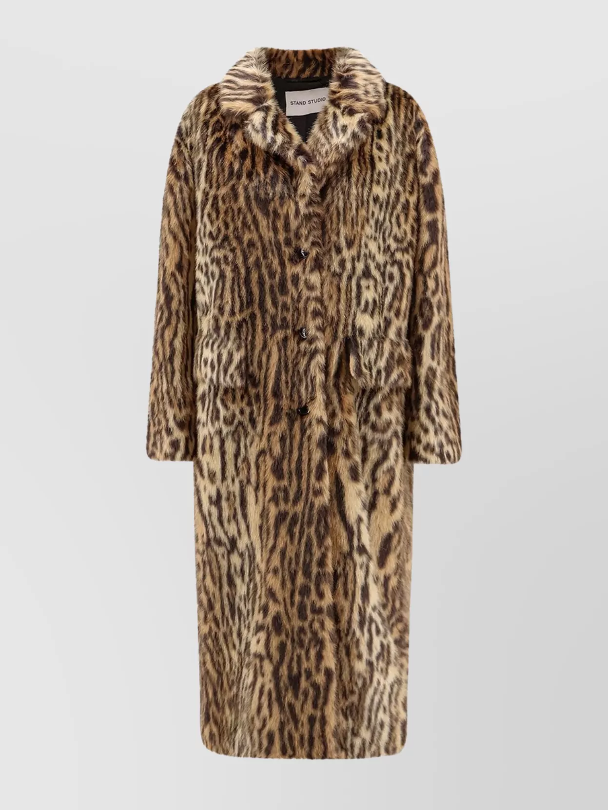 Stand Studio Animal print long coat with faux fur