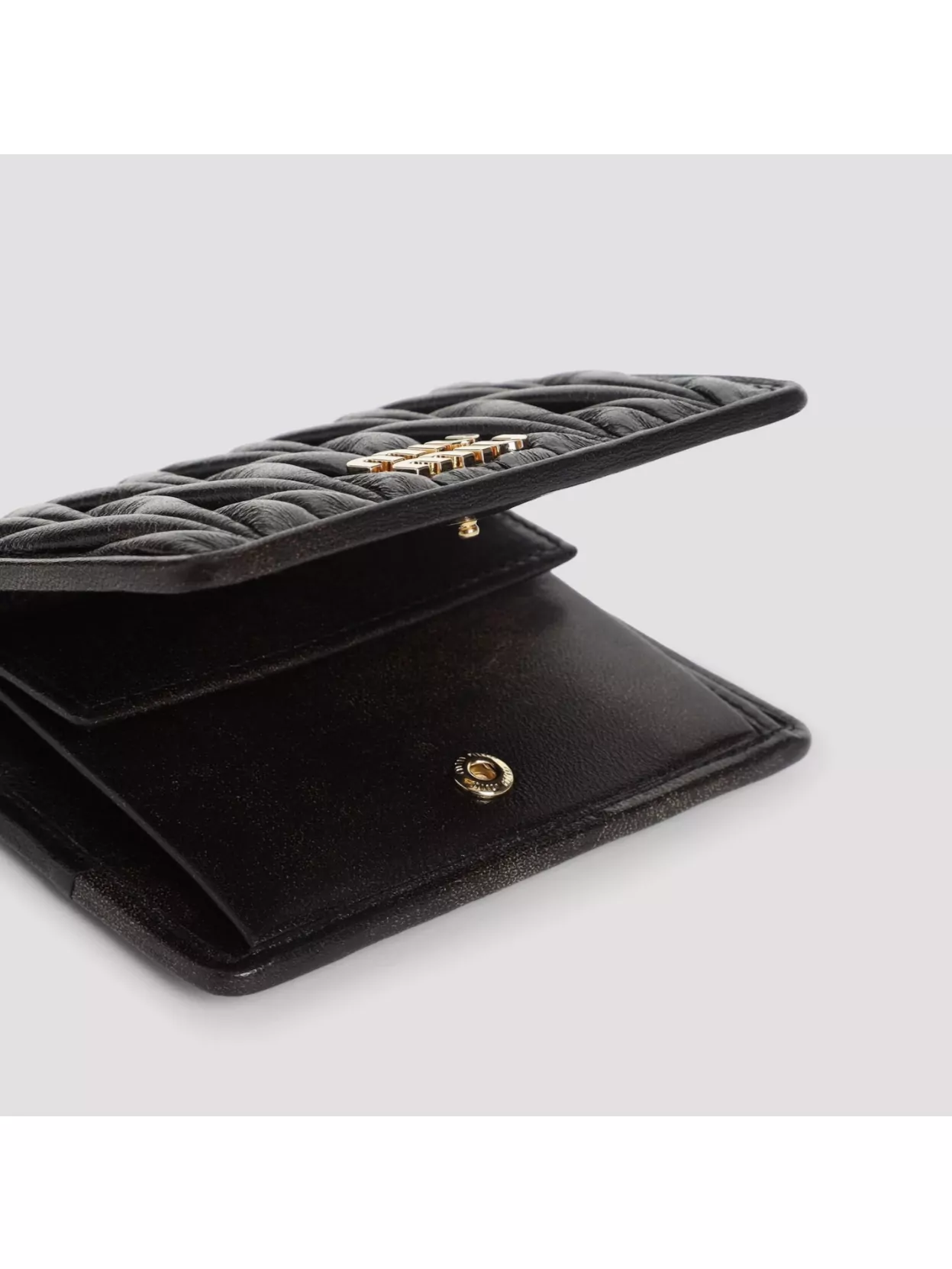 Miu Miu Lamb Leather Wallet Compact Design Gold-toned Hardware