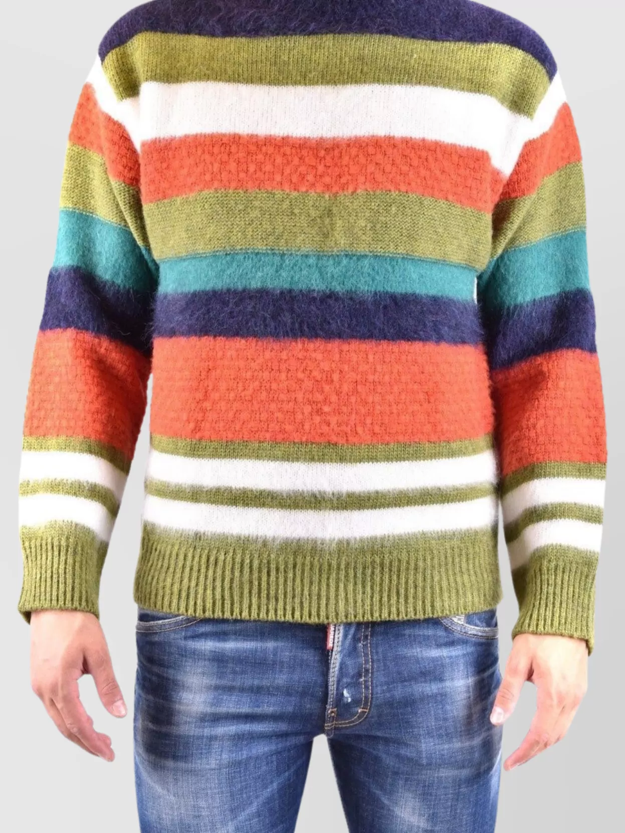 Dsquared2 Wool-blended Fuzzy Pullover With Striped Pattern In Multi