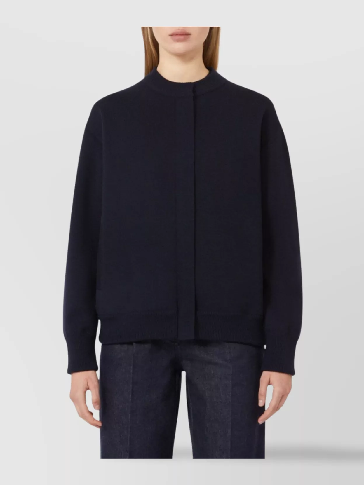 Max Mara Boxy Cardigan With Ribbed Collar And Pockets