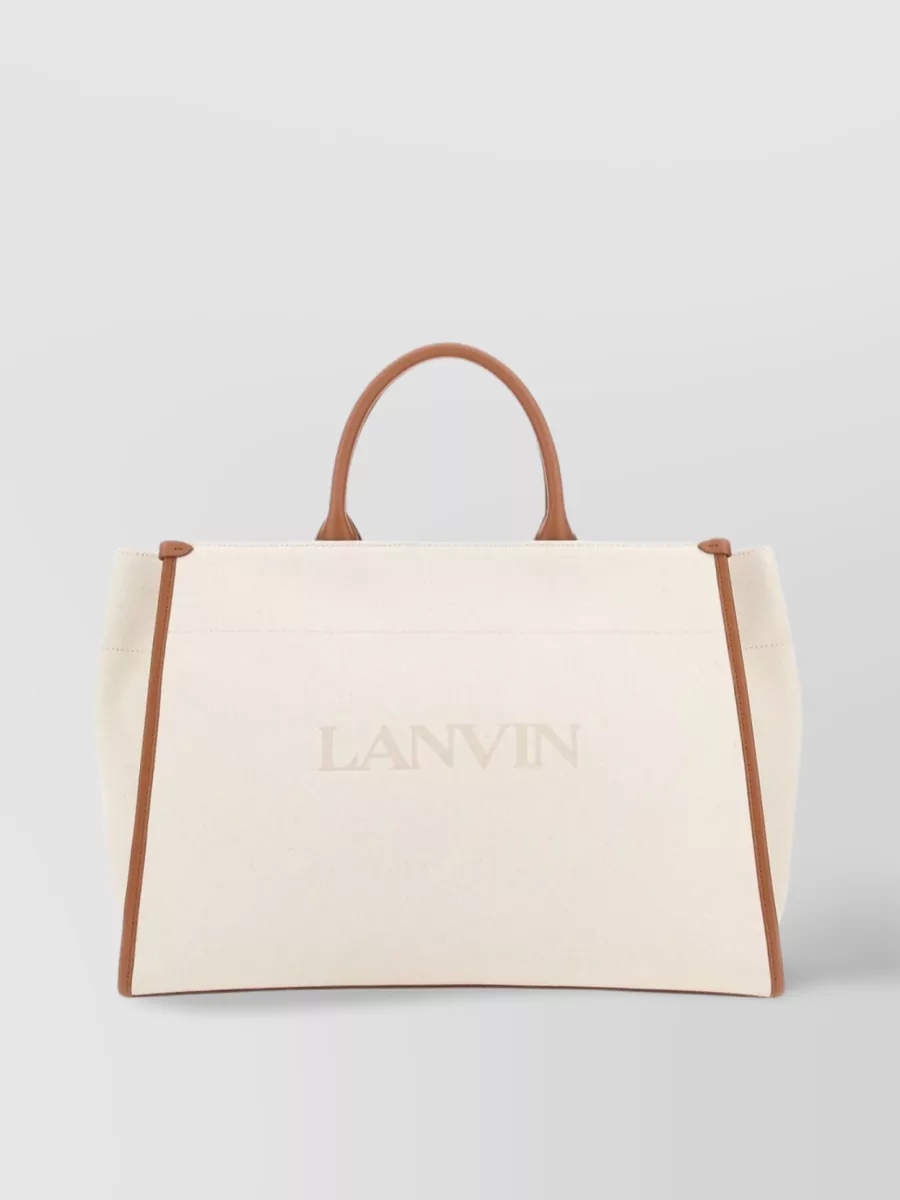 Shop Lanvin Canvas Tote Leather Accents In White