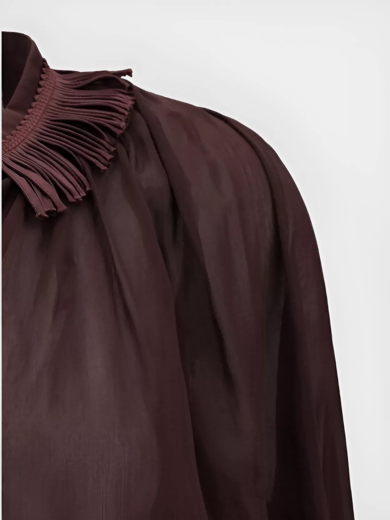 FORTE FORTE SHEER COTTON SHIRT WITH FRINGED PLEATED COLLAR 
