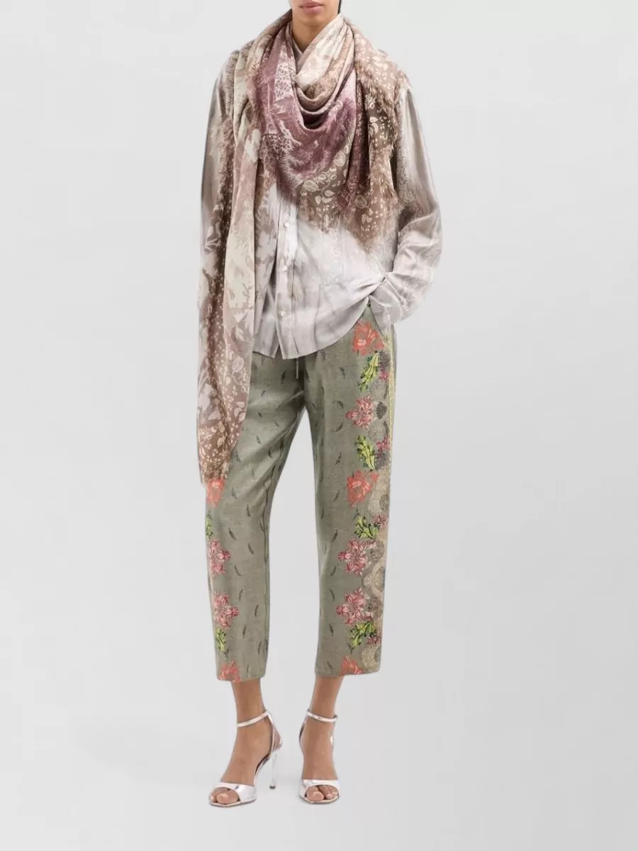 Pierre Louise Mascia Floral-Print Silk Cropped Trousers