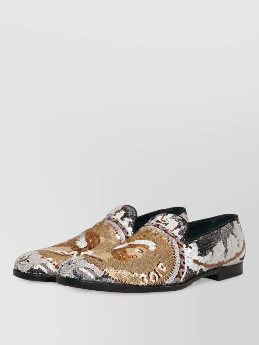Dolce&Gabbana Leather Sequin Slip-On Slippers