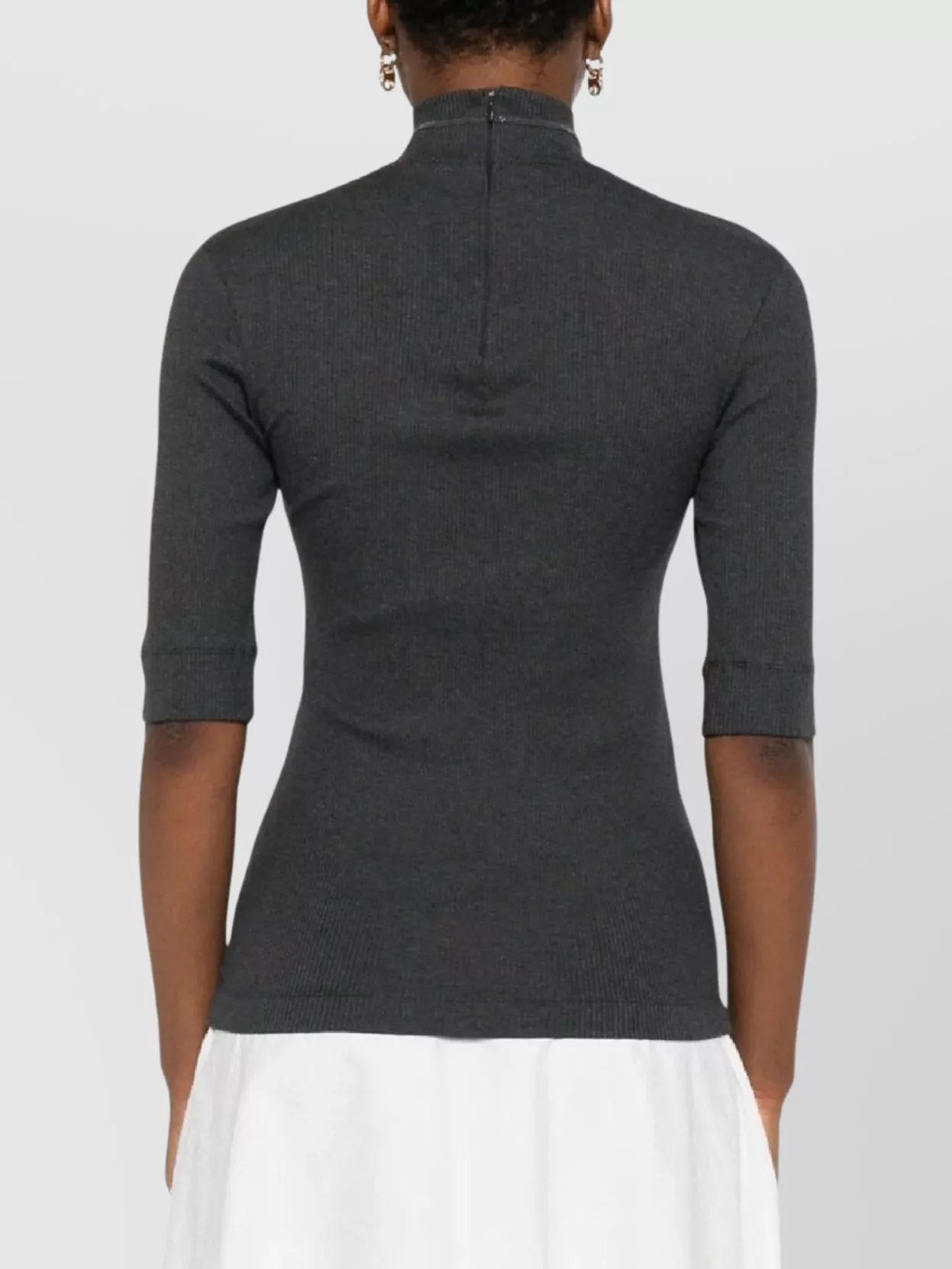 Brunello Cucinelli Short Sleeve Ribbed Turtleneck Top In Black