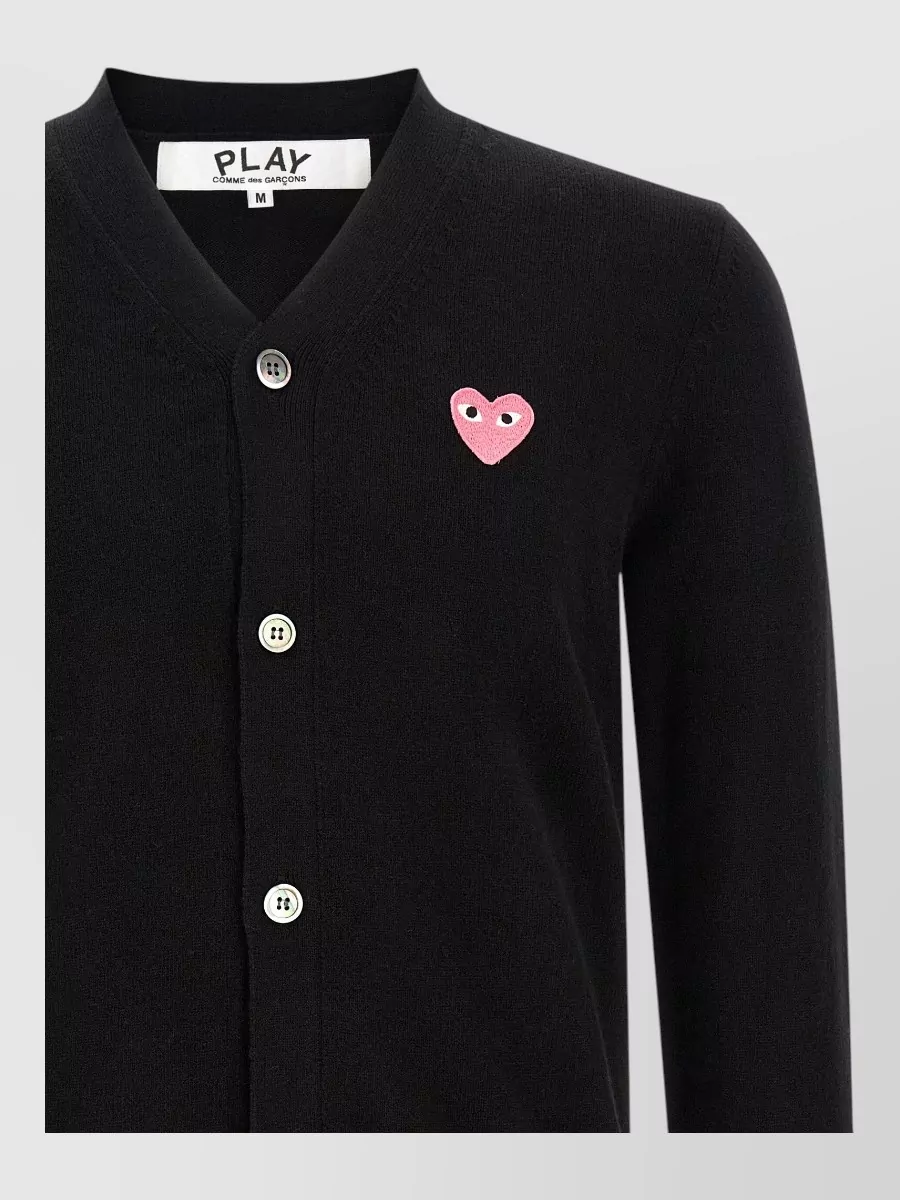 Comme Des Garçons Play Wool V-Neck Ribbed Cardigan