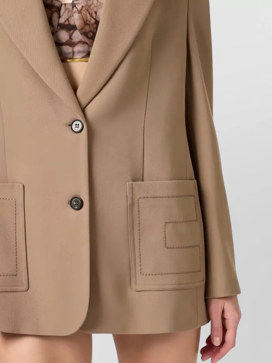 Elisabetta Franchi Single Breasted Gabardine Blazer Embroidered Pockets