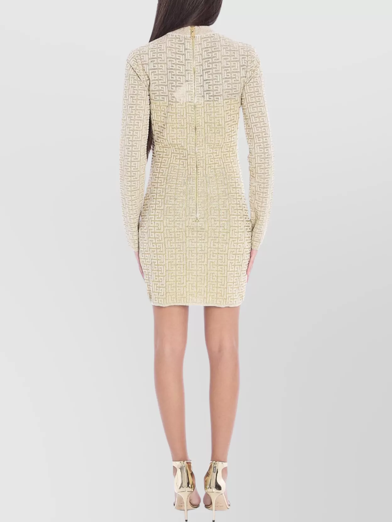 Balmain Knit Dress Monogram Geometric Pattern In Neutral