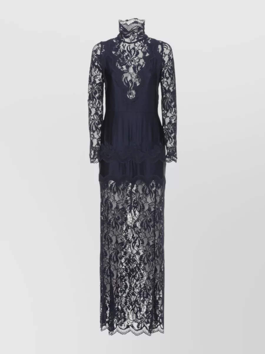 Paco Rabanne Lace jersey long-sleeve high-neck maxi nightdress