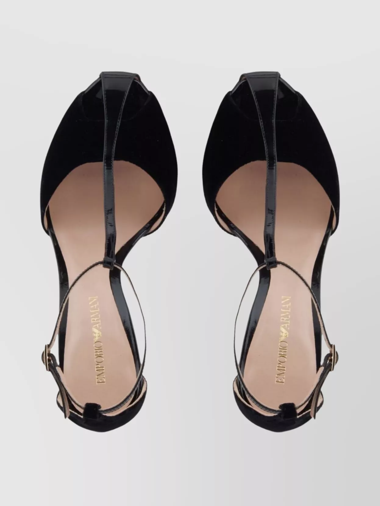 Emporio Armani Velvet And Patent-leather T-bar Heeled Sandals In Black