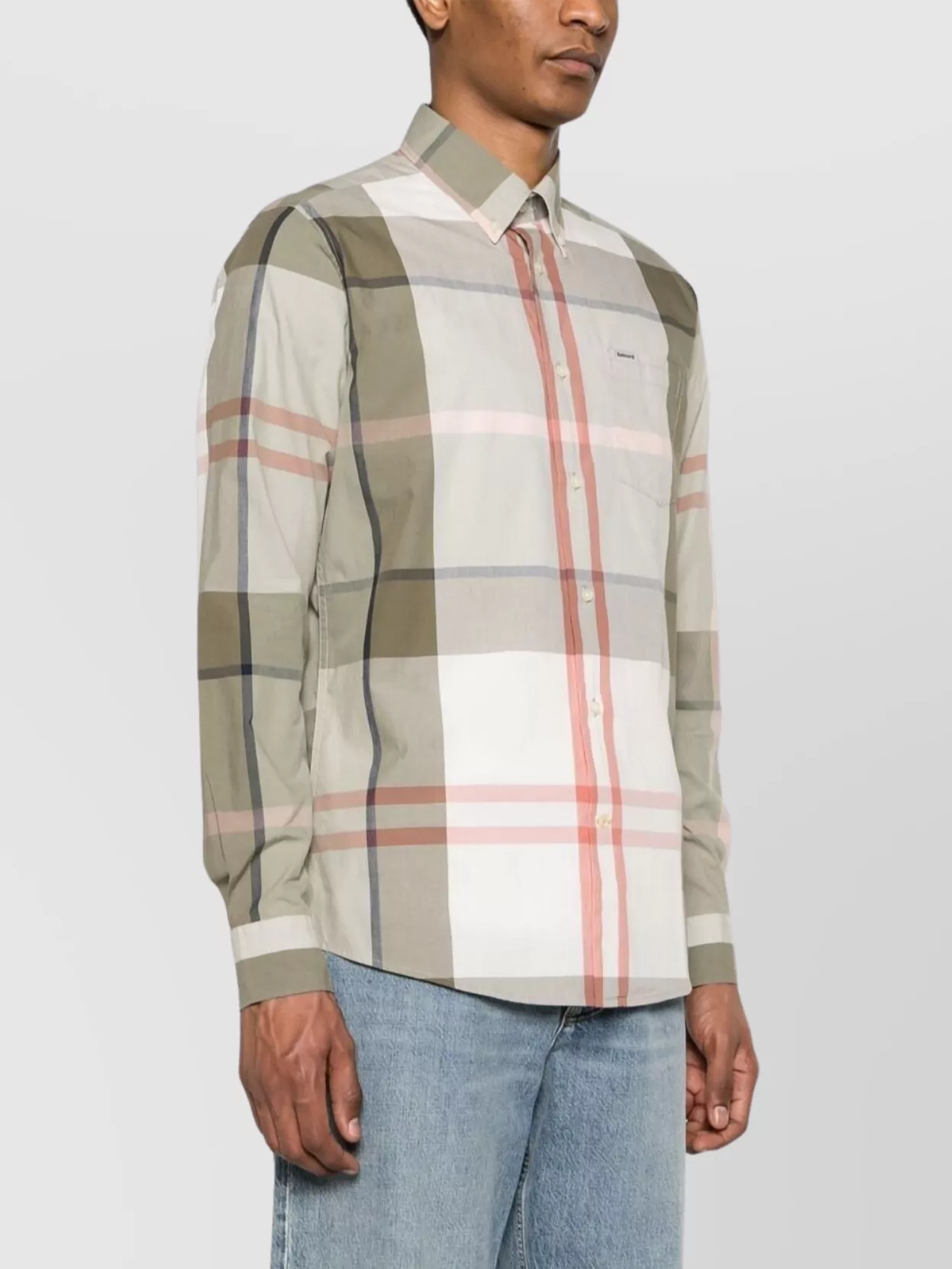 Shop Barbour Check Pattern Tailored Shirt With Curved Hem In Neutrals