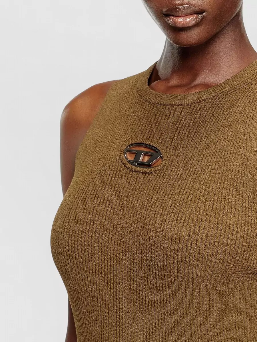 Diesel Sleeveless Dress Round Neckline Ribbed Texture